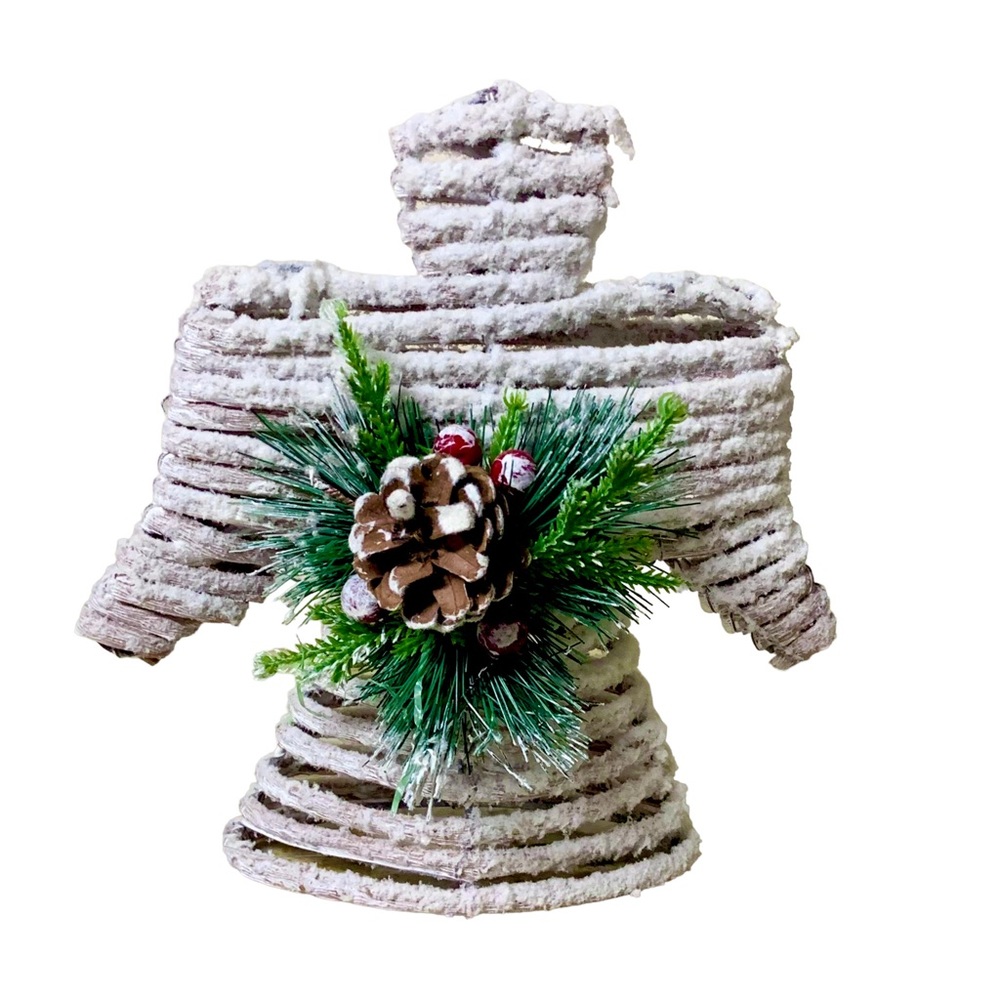 Farmhouse Christmas 8.5” White Snow Angels With Red Berries Home Table Decor